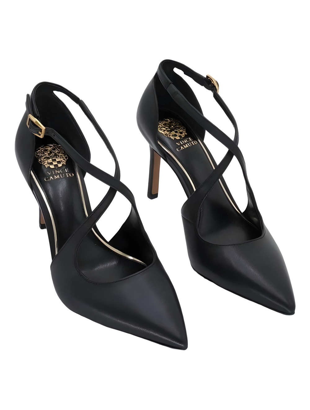 Vince Camuto Noreta 3.5" Heel Pointed Toe Strappy Sandals Black Leather Size 6M